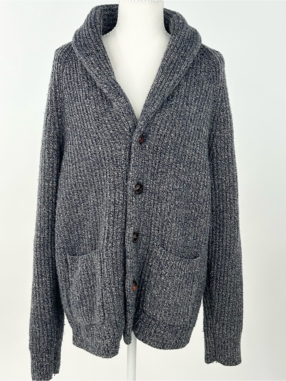 J.Crew Rugged Merino Wool Shawl Collar Cardigan Sweater Blue Gray L